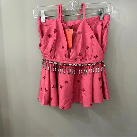 NWT CIDER Mini Skirt and Halter Top Beaded Set Coral Pink Size Small - Picture 2 of 5